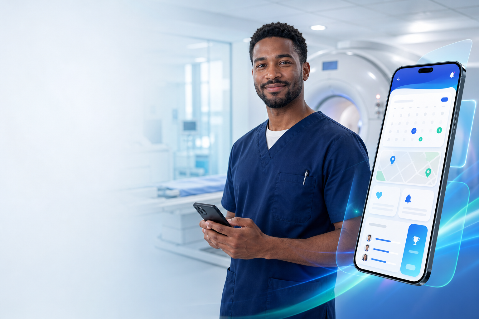 Manipulateur en radiologie et aperçu de l'application mobile RadioVac